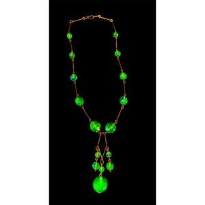 Art Deco Uranium Glass Necklace With Green Faceted Beads Glows Under Blacklight